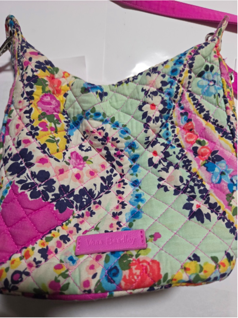 Vera Bradley Tutti Frutti Quilted Crossbody Shoulder Bag Purse Pink Green Floral